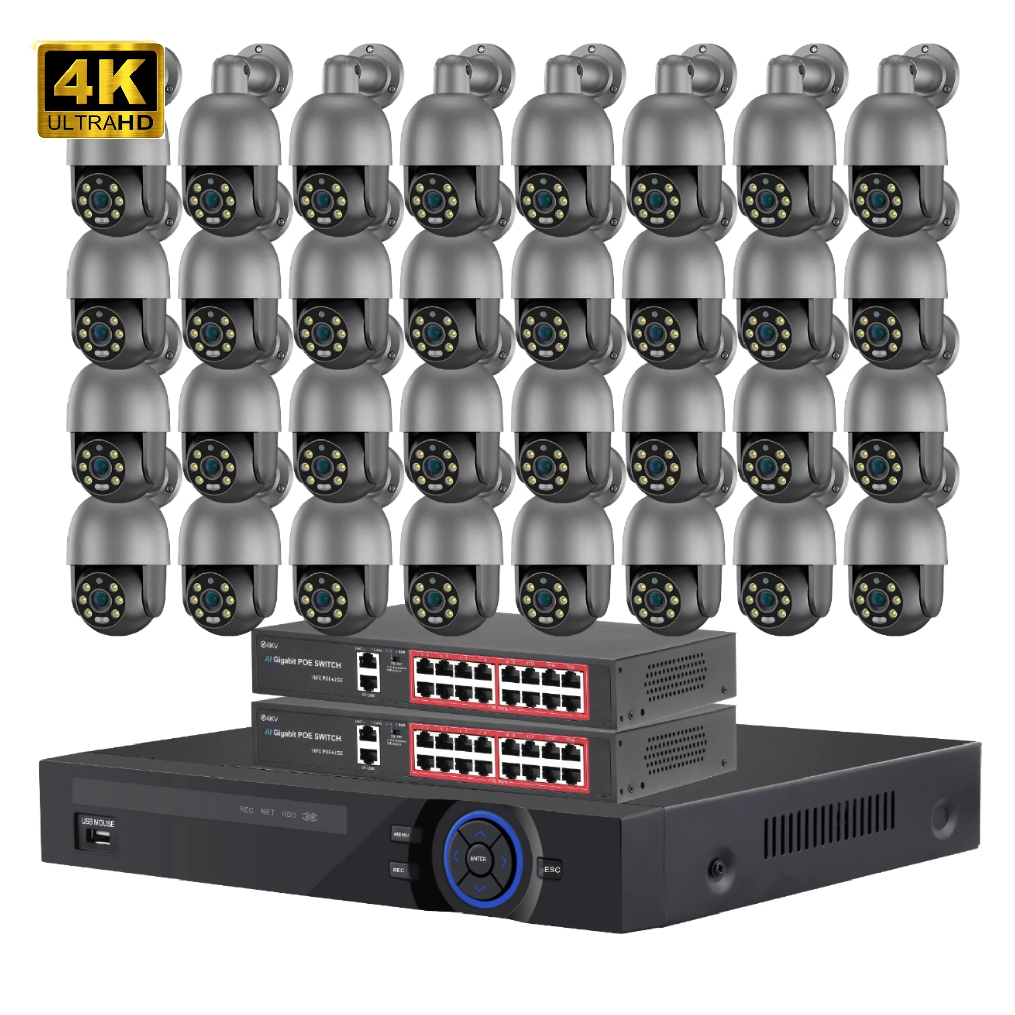32CH H.265 POE 4K 8MP NVR sistema de cámaras de seguridad visión nocturna Audio bidireccional sistemas de vigilancia de 8 canales para interiores y exteriores