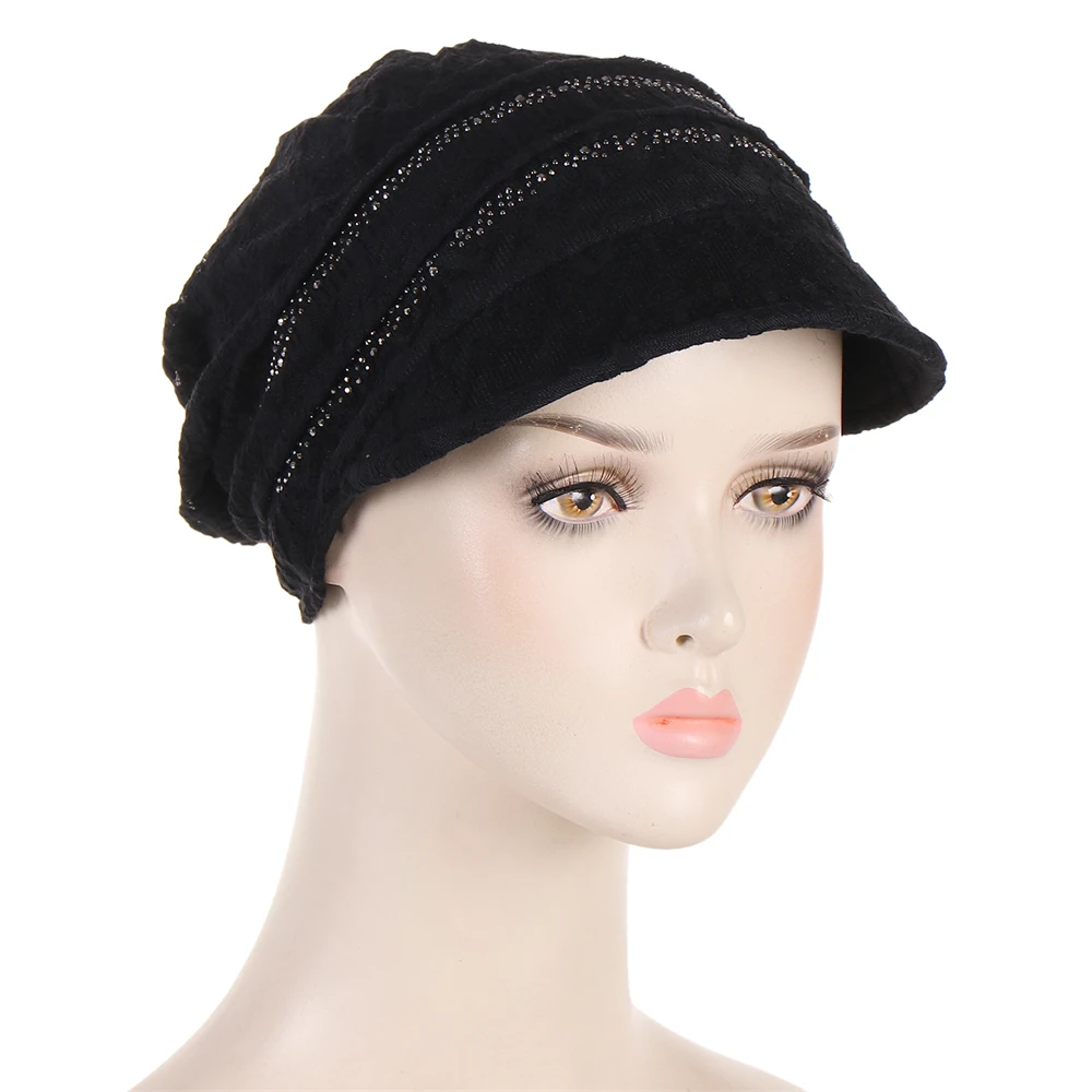 Fashion Lace Diamond Women Baseball Cap Soft Beanies Hair Loss Bonnet Hat Skullies Casual Hip Hop Visor Berets Headwear Turbante