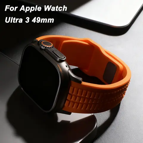 애플 워치 울트라 3 49mm 시리즈 11 10 46mm 9 8 7 45mm 6 5 4 SE 44mm용 실리콘 남성용 팔찌 고무 소프트 루프 스트랩 럭셔리 밴드