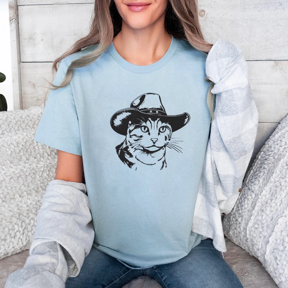 

Cotton Short Sleeve Versatile Woman Clothing Cute Core Y2K Cat With Cute Little Diverse Women Moon Shadow Feline Soft Whisper