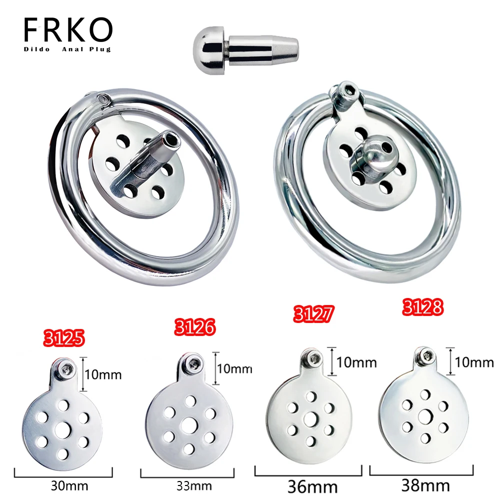 FRKO Flat Inverted Sissy Male Chastity Cage Urethra Catheter Penis Plug Screw Lock Cock Ring Fetish BDSM Sex Toys For Men 정조대 - view 2