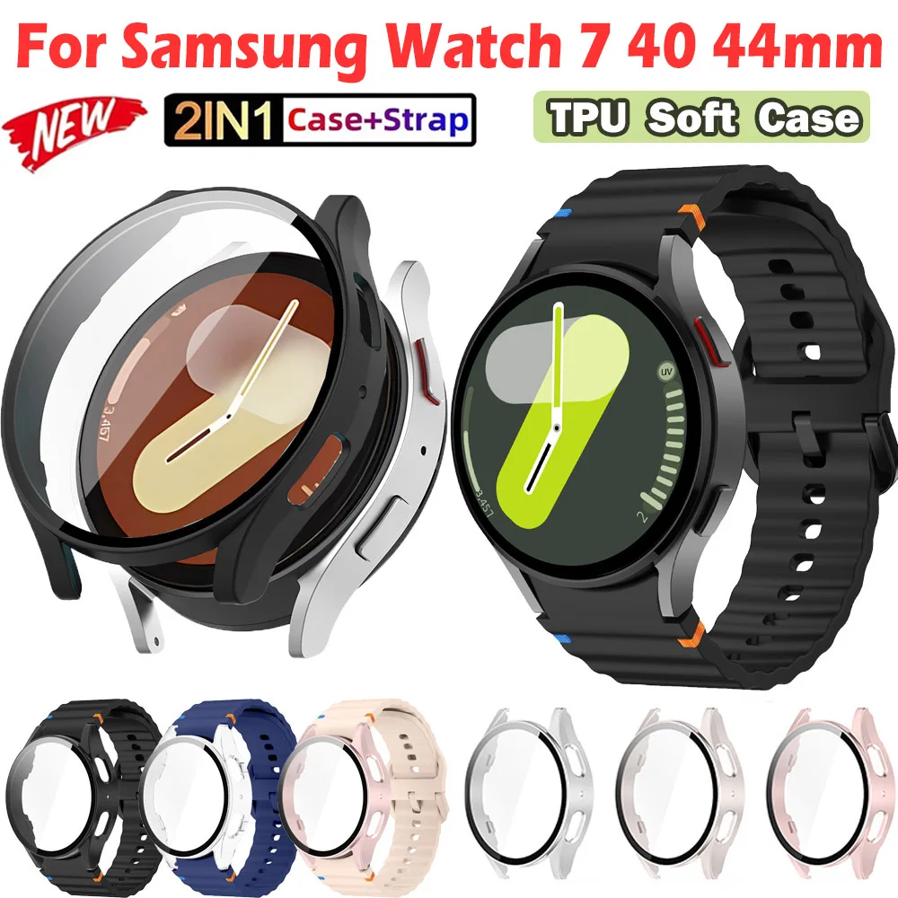 

Защитный чехол и ремешок для Samsung Watch 7 40 мм 44 мм, мягкий ТПУ спортивный браслет для Samsung Watch 4 5 6 40/44 мм, ремешок для часов