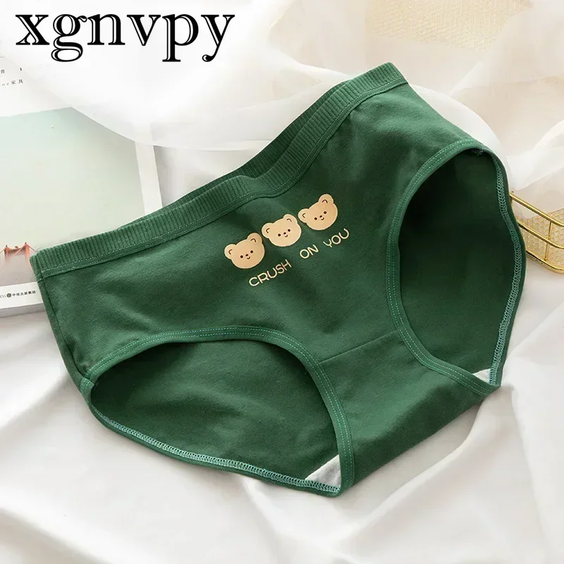 xgnvpy Cartoon Bear Dots Stripe Cotton Panties Women\'s Low-Rise Sports Briefs Breathable Seamless Underwear Panty Girls Lingerie