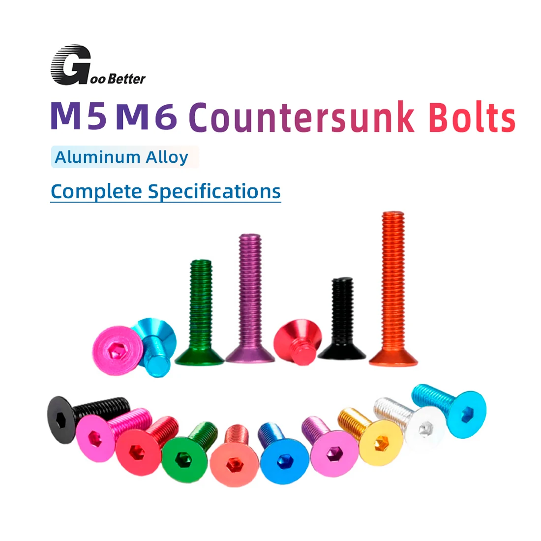 

10PCS M5 M6 Anodized Colored Aluminum Hex Socket Countersunk Head Flat Head Screws for Machine Use with Hex Socket Threads