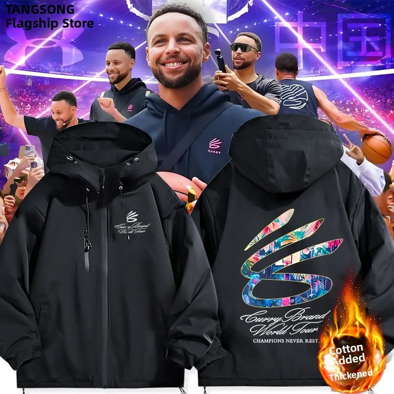 

Куртка мужская ветрозащитная из полиэстера и нейлона с логотипом 2025 Curry Asia Tour, повседневная, из композитного волокна