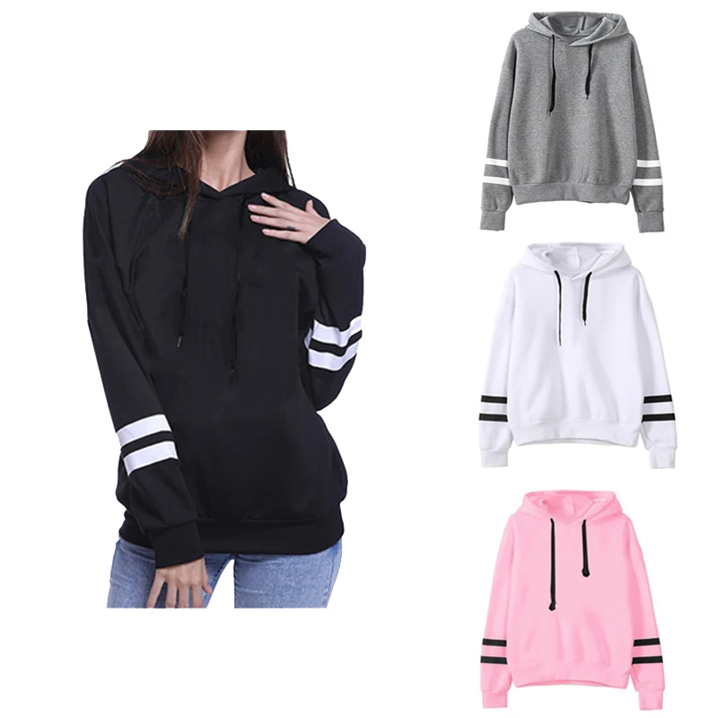 New Autumn Womens Hoodie Long-Sleeved Lazy Style Top Daily Striped Slim Fit Sweatshirts Solid Color Versatile Casual Tracksuit