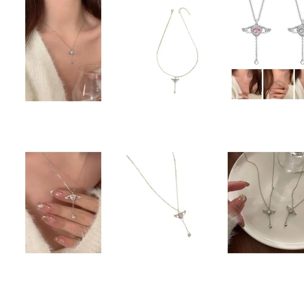 Ожерелье-с-подвеской-в-​​форме-крыла-ангела-и-сердца-для-девочек-простая-цепочка-на-ключицу-y2k