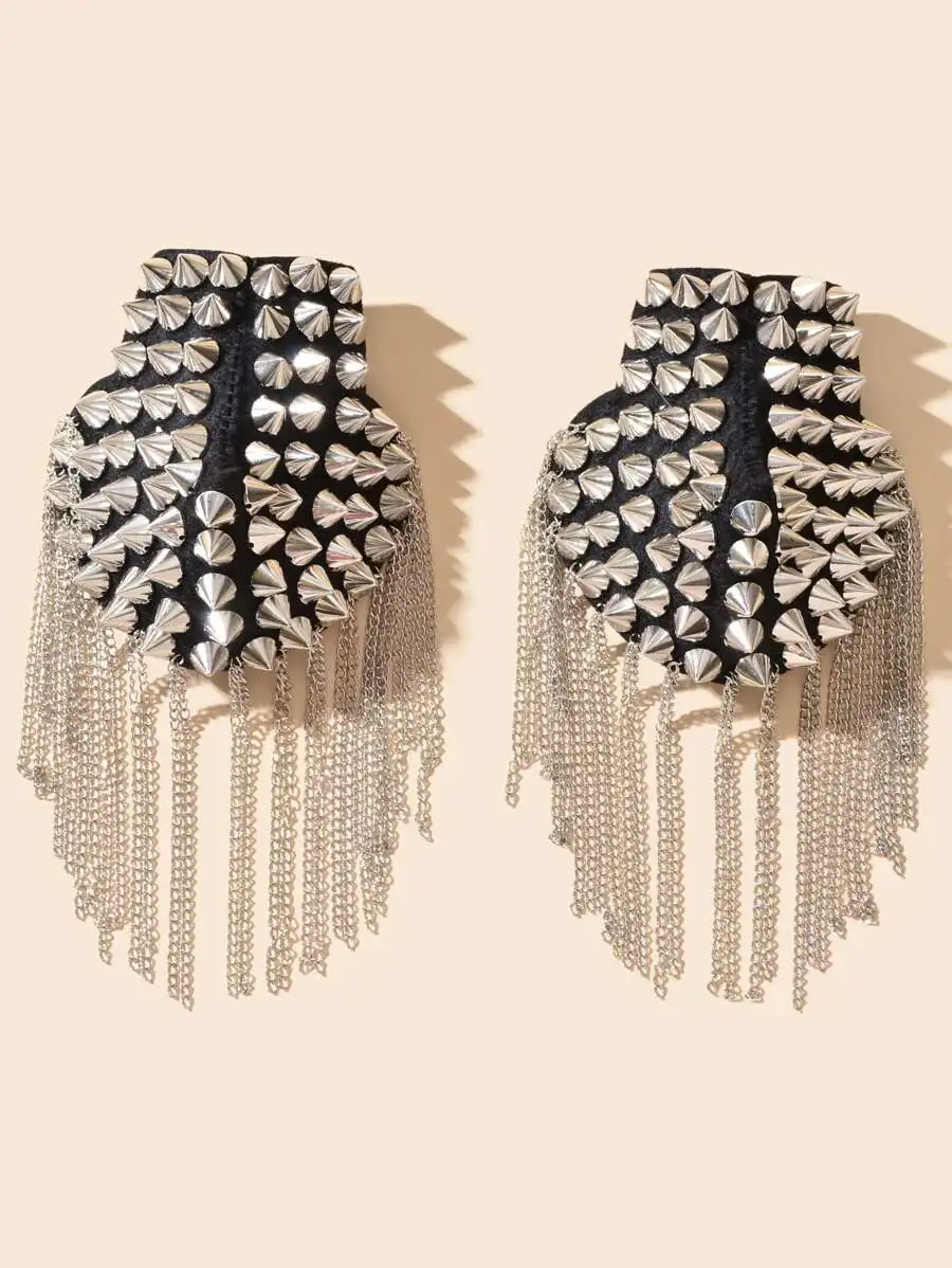 

2pcs Punk Style Rivet Tassel Epaulet Brooch For Adults
