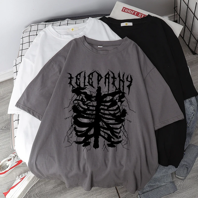 

Summer Fashion Women's T-Shirts Gothic Creative Skeleton Printing Casual Short Sleeve Harajuku Top Y2k Aesthetic Graphic Clothes
