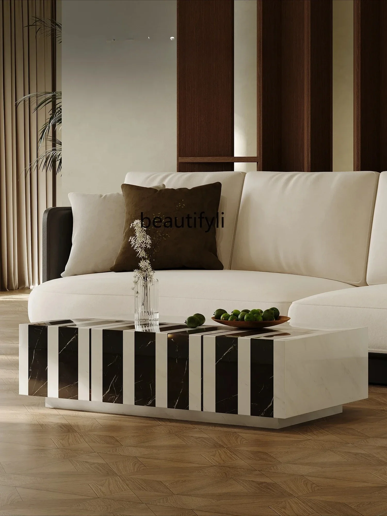 yj32 Italian minimalist marble coffee table rectangular designer high-end living room piano keys