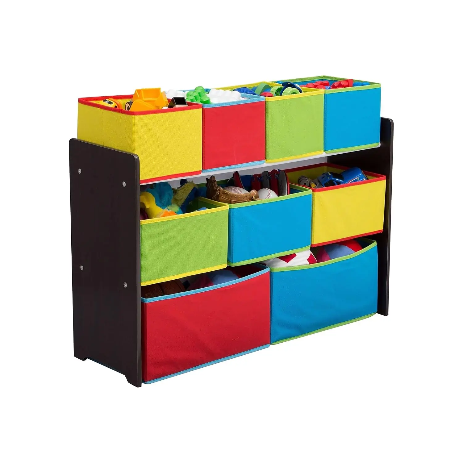 Kids Toy Organizer with Multi-Size Storage Bins, Dark Chocolate & Colorful Design for Ages 3-6
