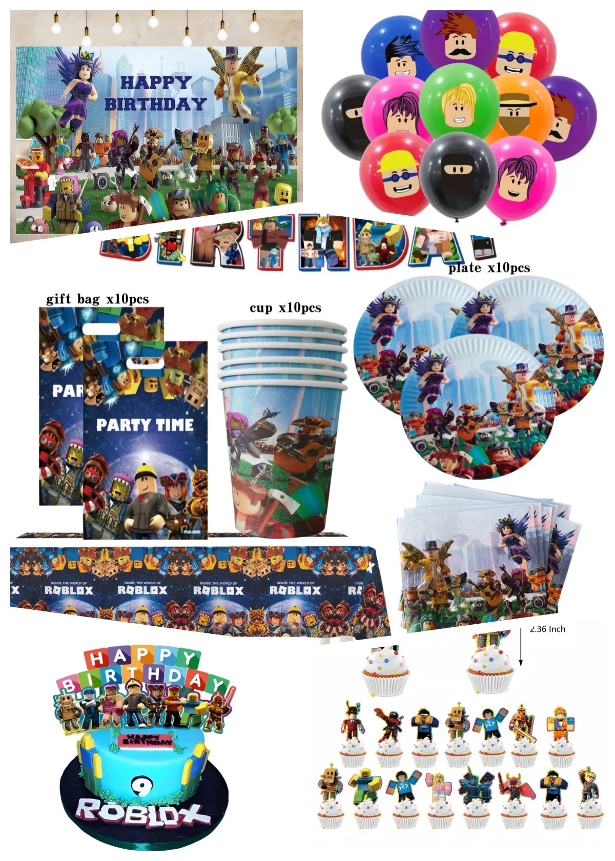 

Roblox Birthday Party Decorations Tableware Tablecloth Cups Plates Napkin Balloon Baby Shower Boy Toy Party Supplies Favor Kits