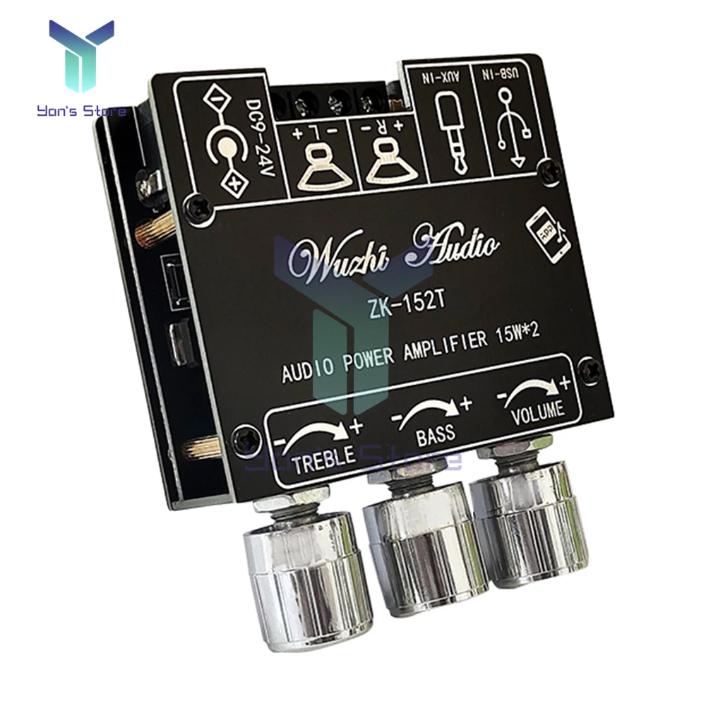 ZK-152T Modul Papan Amplifier Daya Digital Bluetooth 2.0 Stereo Saluran Ganda 15W + 15W dengan Fungsi Kontrol Volume