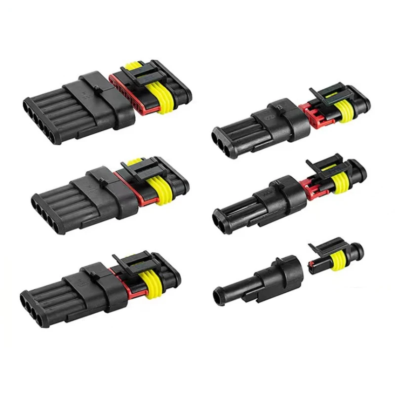 2-5sets Kit 2 pin 1/2/3/4/5/6 pins Way AMP Super seal Waterproof Electrical Wire Connector Plug for car waterproof connector