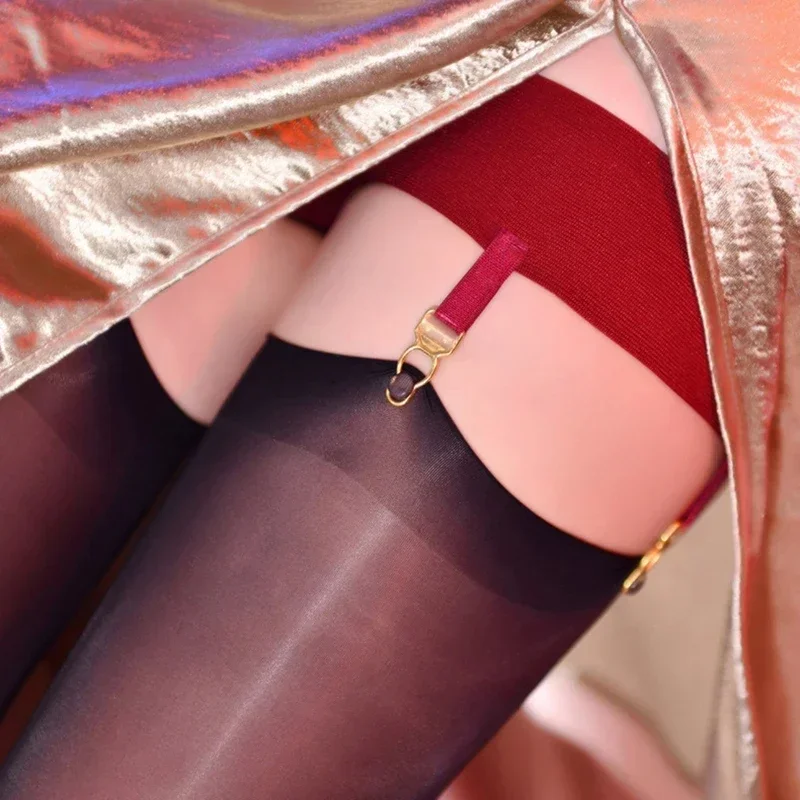 

Solid Color Sexy Oil Shiny Silk Stockings + Anti-slip Leg Garter Ultra-thin Transparent Over Knee High Hosiery Night Club Style