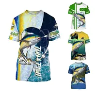 Summer 3D Tuna Fishing Printed Men's T-Shirt Casual Unisex Plus Size Shirt Fish Blue Outdoor Harajuku O-neck Clothing Y2K Tops