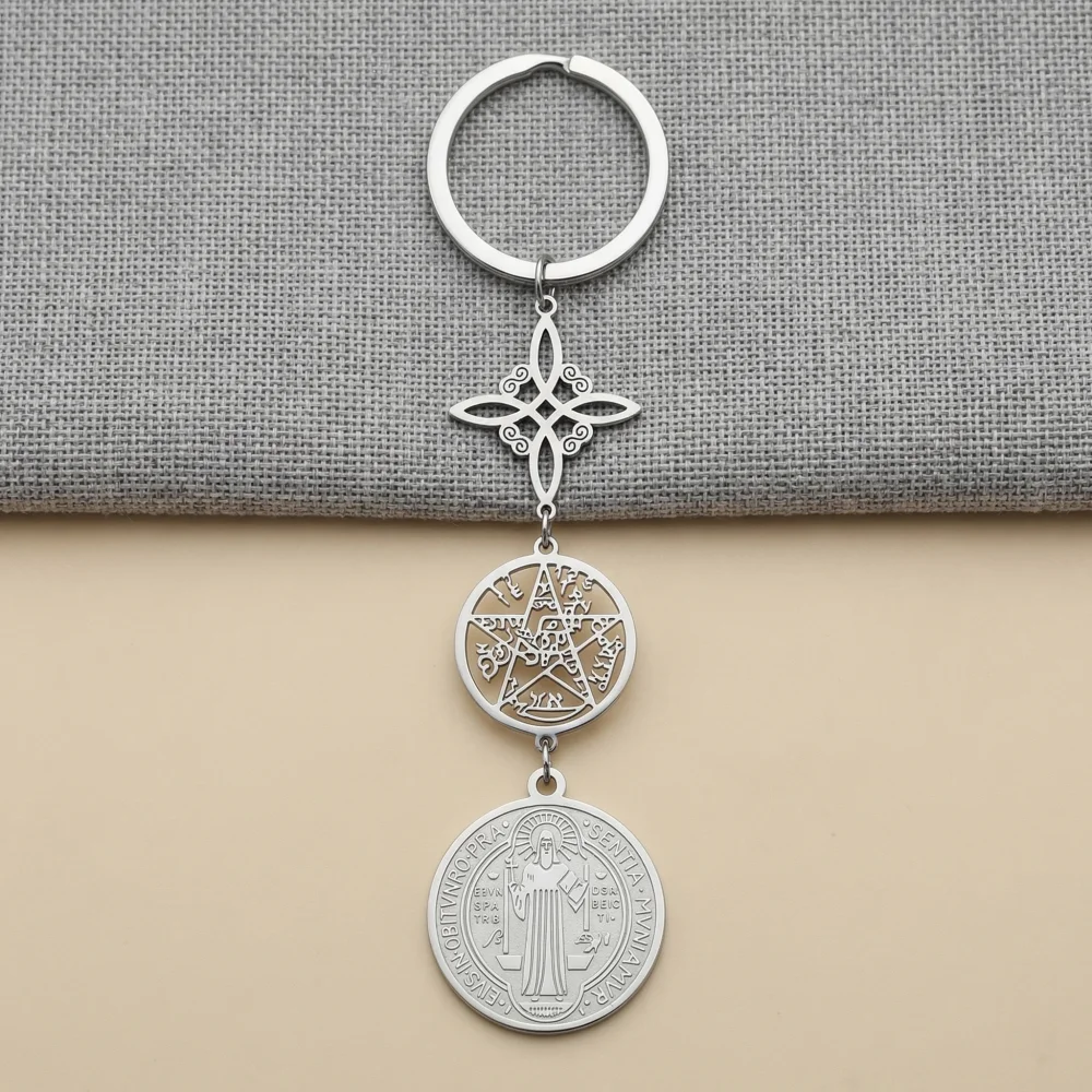 Stainless Steel Pendant Combination Keychain Hot Selling New Multi-Purpose DIY Accessory Pendant, Witch Knot Round Brand Pendant