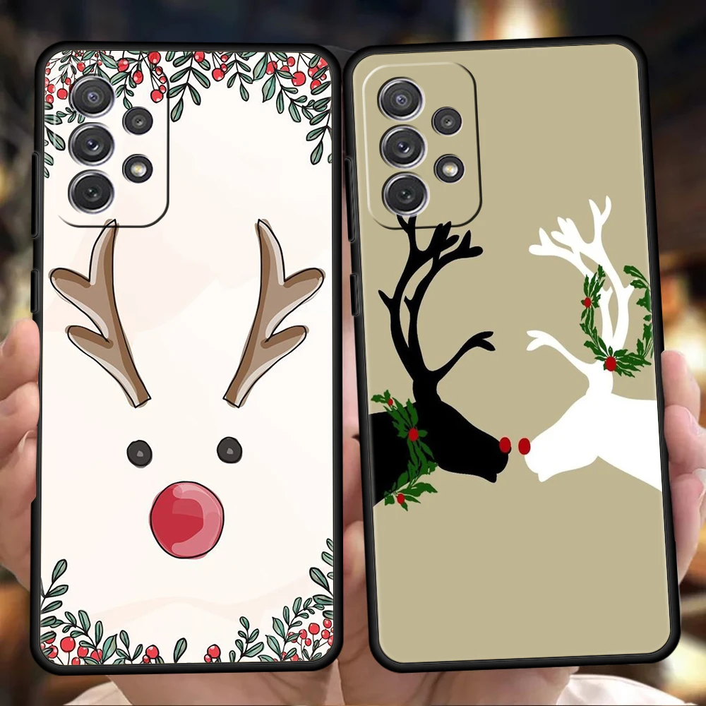 Christmas New Year Gifts Elk Snow Silicone Case For Samsung Galaxy A32 A52 A13 A22 A72 A51 A71 A41 A11 A31 A21S 5G Phone Cover