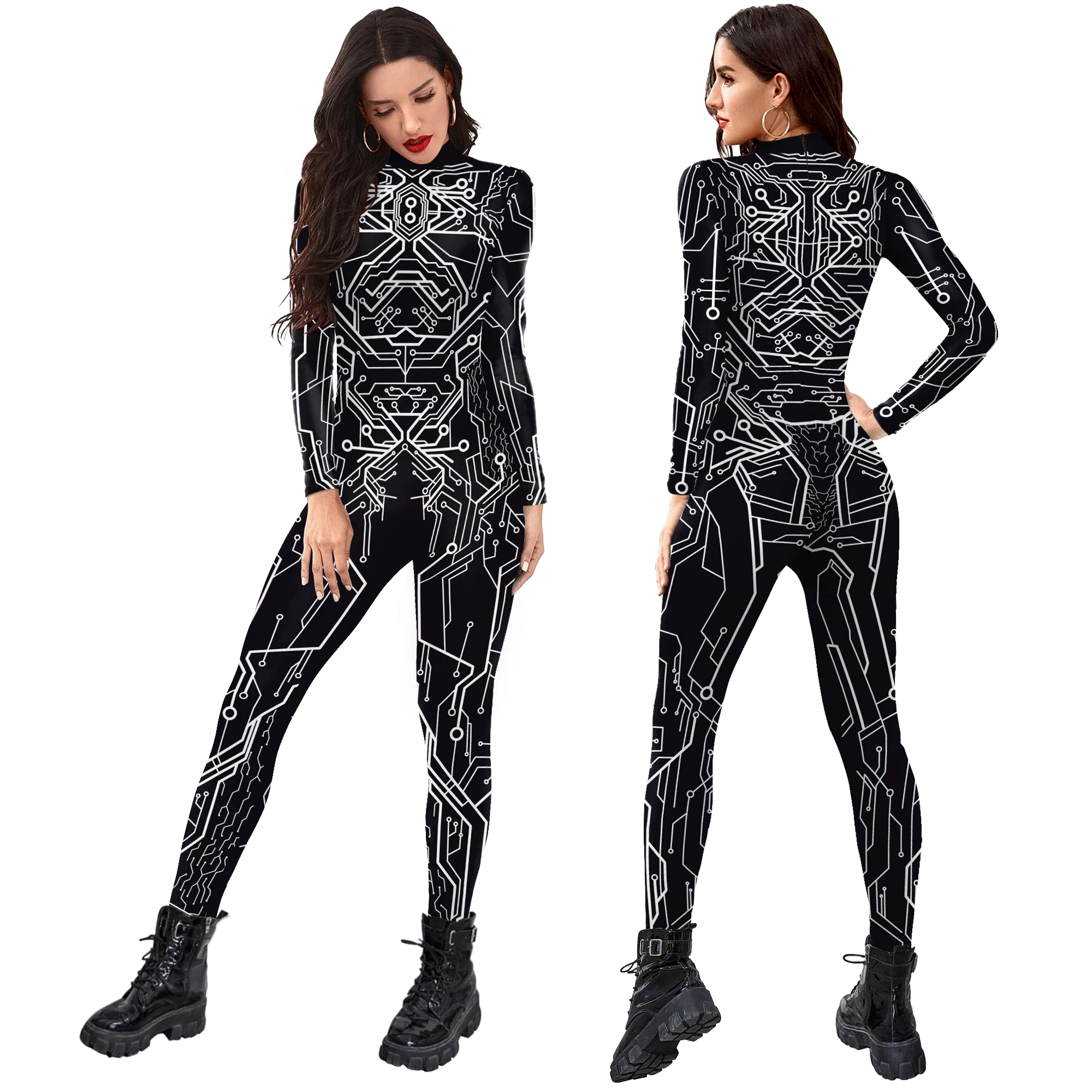 

CosplayIootiany Cool Ray 3d Printing Halloween Party Carnival Role Playing Leotard Adult Couple Stage Performance Bodysuit Punk