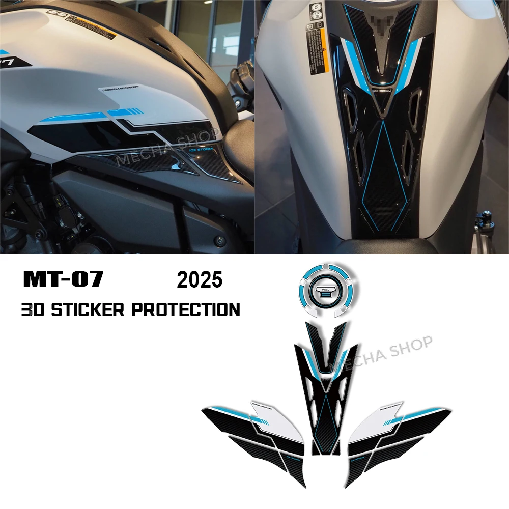 

For MT 07 MT-07 2025 Ice Storm Motorcycle 3D Resin Fuel Tank Protection Stickers Kit Anti-scratch Protector