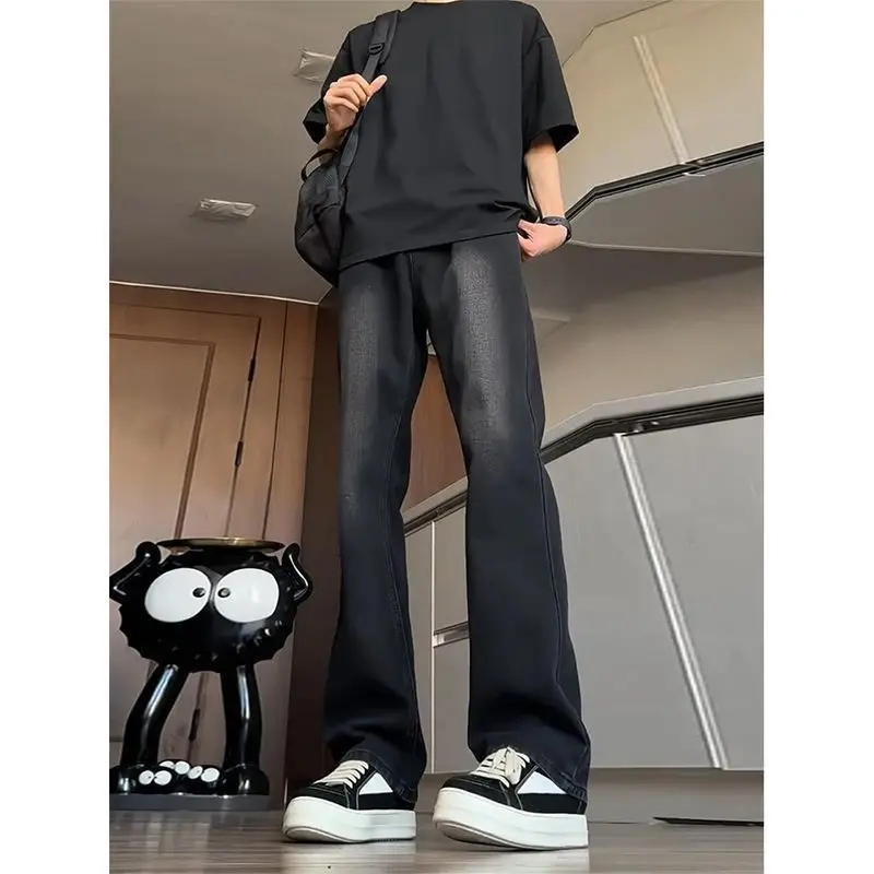 

Original 2025 Smoke Grey American Jeans Men's and Women's Autumn and Winter Black Pants Slim-fit Scimitar Flare Jeans Man