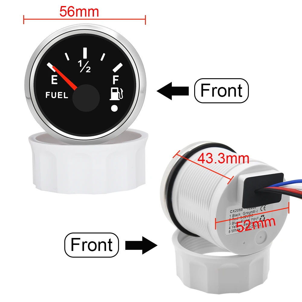 0-190 ohm Fuel Float Sensor + 52mm Fuel Level Gauge With 7 Color Backlight Oil Tank Meter Indicator for Car Boat Yacht 12V 24V