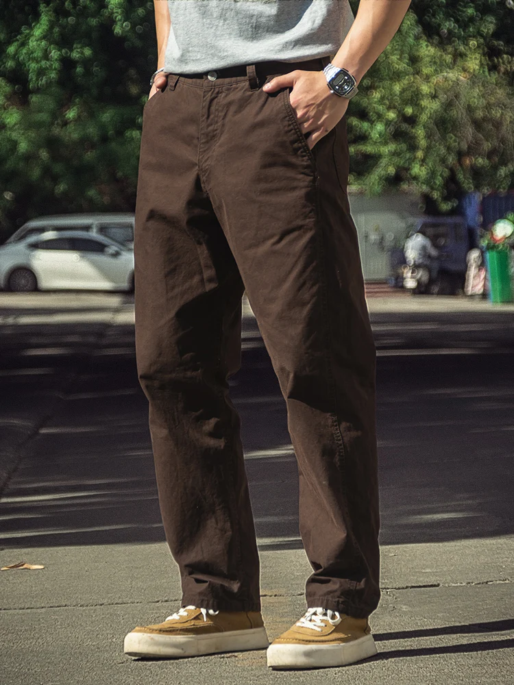 

American Retro Coffee Color Cotton Straight Leg Men's Casual Pants Loose Workwear Long Trousers Spring Autumn New Sle