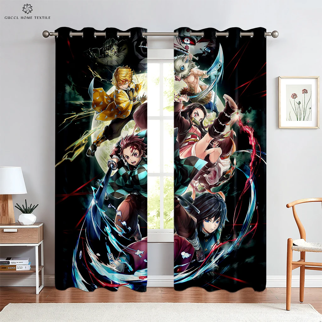 Japanese Cartoon Printed Curtains for Kids, Room Decoration, Window Curtains, Suitable for Kitchen, Bedroom, Living Room, Gifts