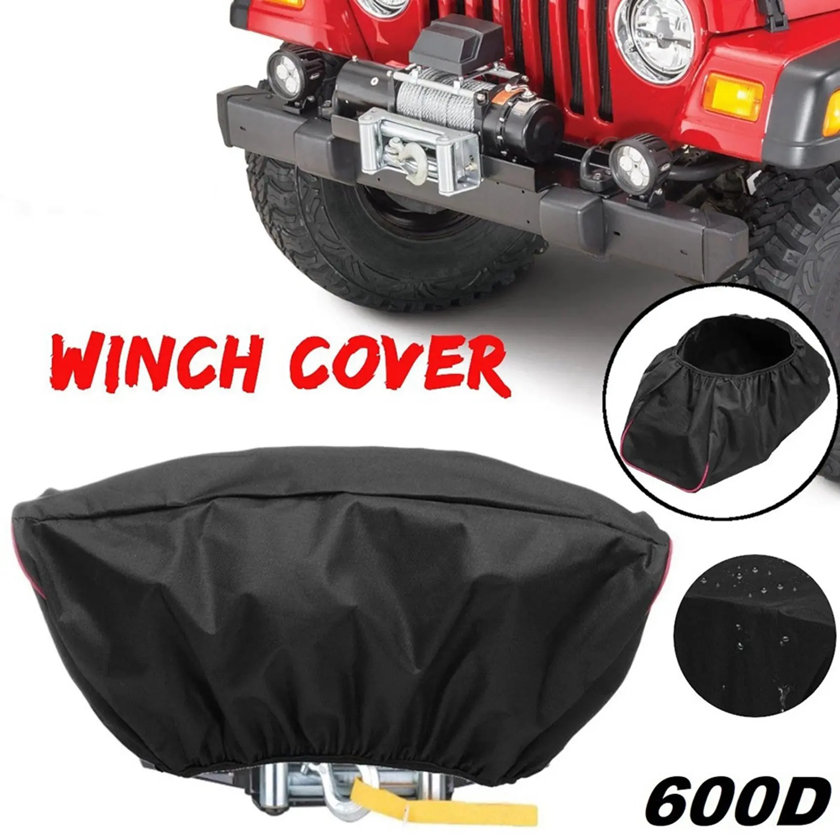 Leading-Edge-2X 600D Winch Dust-Proof Cover 5000LB-13000LB Pound Capacity Range Waterproof Winch Cover Car Accessories
