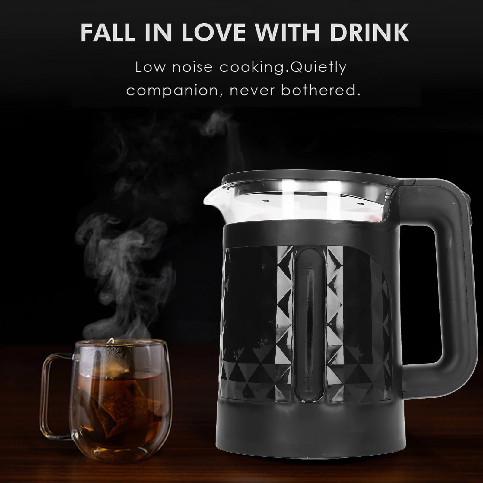 Chaleira elétrica de ebulição rápida 1500W 2 3L de grande capacidade com janela de nível de água segura desligamento automático e proteção contra fervura a seco