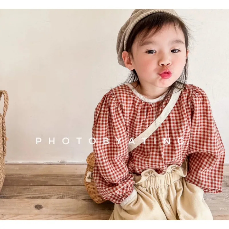 Girls' Autumn Clothing Princess Style and Western Style 2025 New Children's Korean Version Checkered Long Sleeved Baby