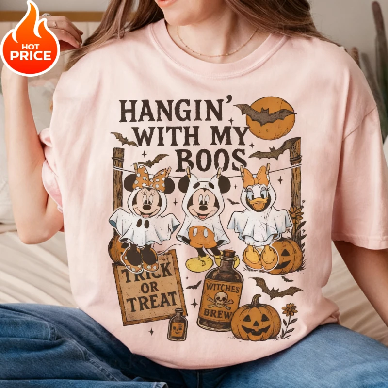 Disney Halloween Mickey Mouse Boy Girl Summer T-Shirt Family Parent-Child Wear Oversized Casual Loose Men Women Short Sleeve Tee