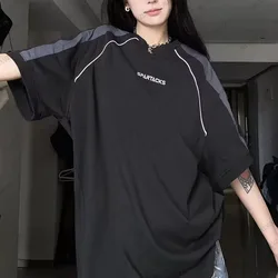 New Arriavl Vintage Black T-shirts Women Oversized Cyber Y2k Korean Streetwear Short Sleeve Tees Hip Hop Style Female Tops