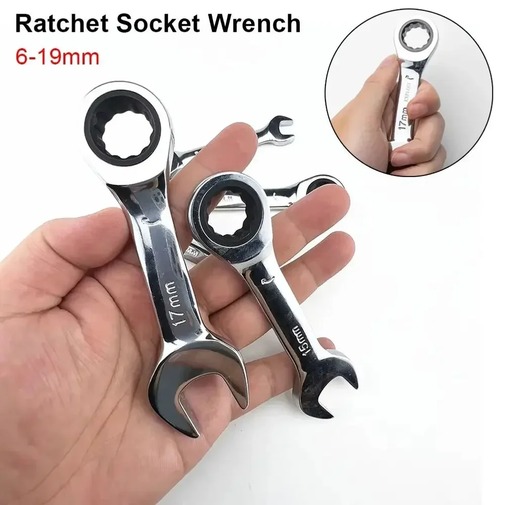 Short Handle Ratchet Spanner Fix Head Ratcheting Wrench Professional Spanner Hand Tools6/7/8/9/10/11/12/13/14/15/16/17/18/19mm