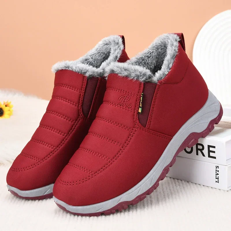 Women Fleece Lined Snow Boots Winter Warm Waterproof Slip On Ankle Boots Thermal Outdoor Short Boots 2024