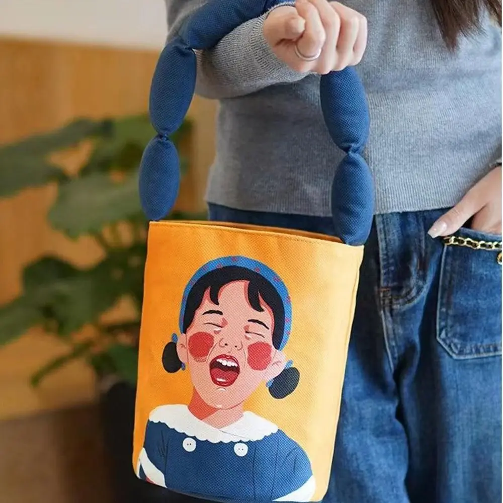 Large Capacity Cartoon Graffiti Bucket Bag Shoulder Bag Korean Style Girls &Boy Print Handbag Lunch Bag Mummy Bag