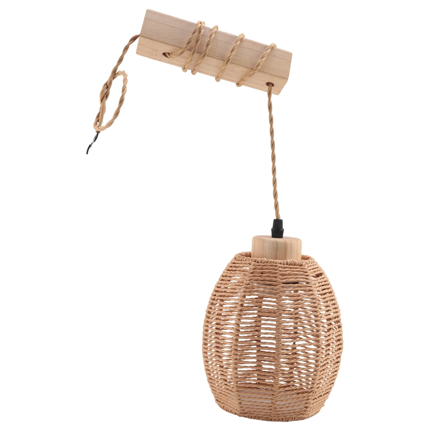 AA19 Retro Wall Light Woven Rattan Wood Sconces Living Room Bedside Lamp Vintage Bedroom Decoration Lighting-B
