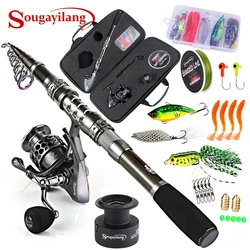 Sougayilang Fishing Rod Combos with Telescopic Fishing Pole Spinning Reels Fishing Carrier Bag Lure line Sets For Travel Fishing