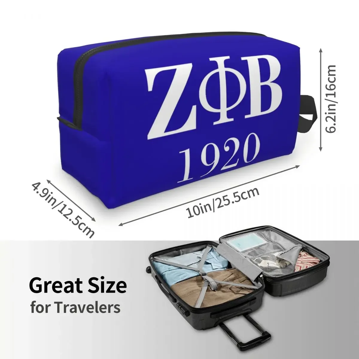 Custom Zeta Phi Beta Sorority Logo Toiletry Bag for Women Greek Letter 1920 Makeup Cosmetic Organizer Lady Storage Dopp Kit Box