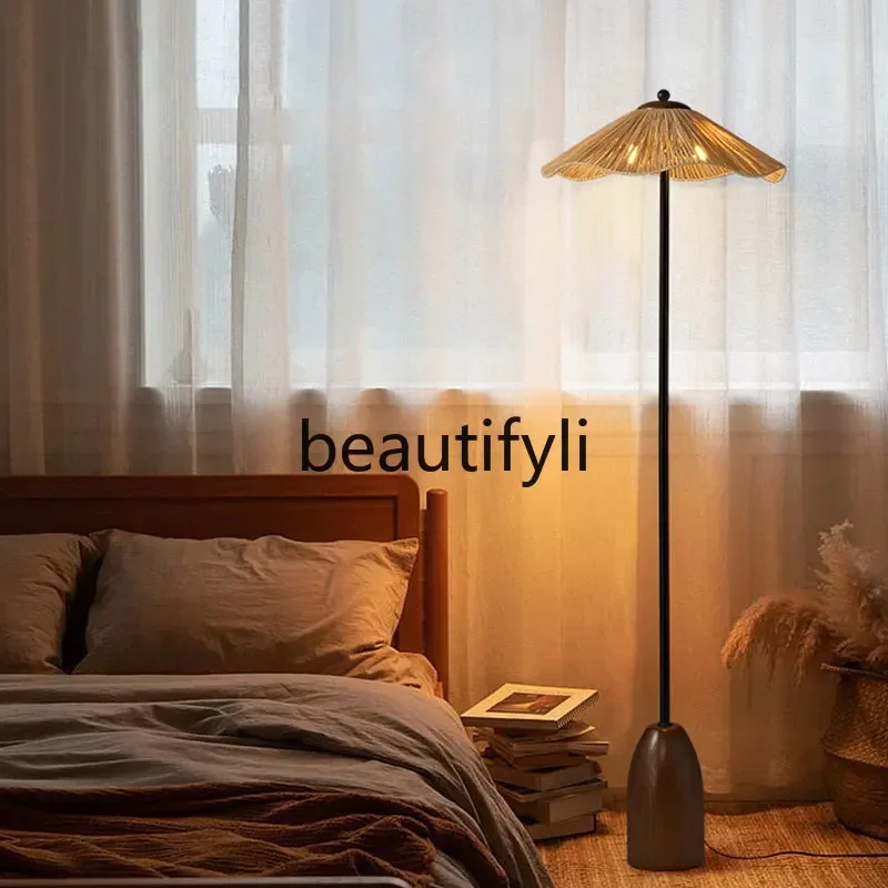 

SS Medieval solid wood woven floor lamp minimalist wabi wind living room bedroom bedside atmosphere table lamp