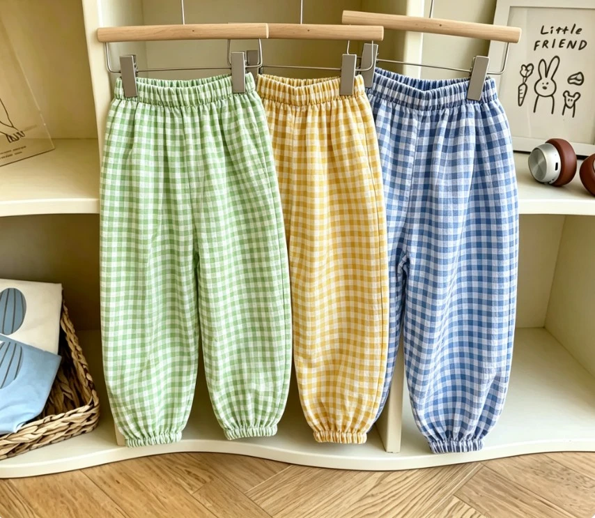 Kids Summer Thin Plaid Anti Mosquito Pants Baby Kid Soft Lightweight Trousers Children Daily Wear Bottoms Kid Fashion Pants Wear