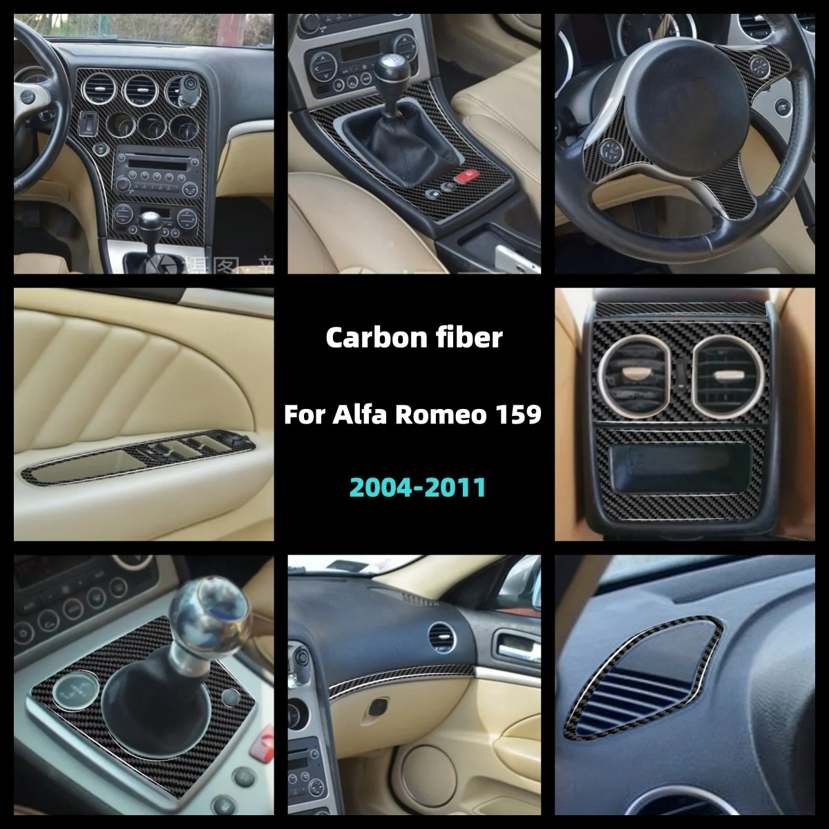 Pegatina de fibra de carbono para Panel de consola Central, cubierta de manija de puerta de salida de ventilación de aire para tablero, accesorio para Alfa Romeo 159 Brera Spider
