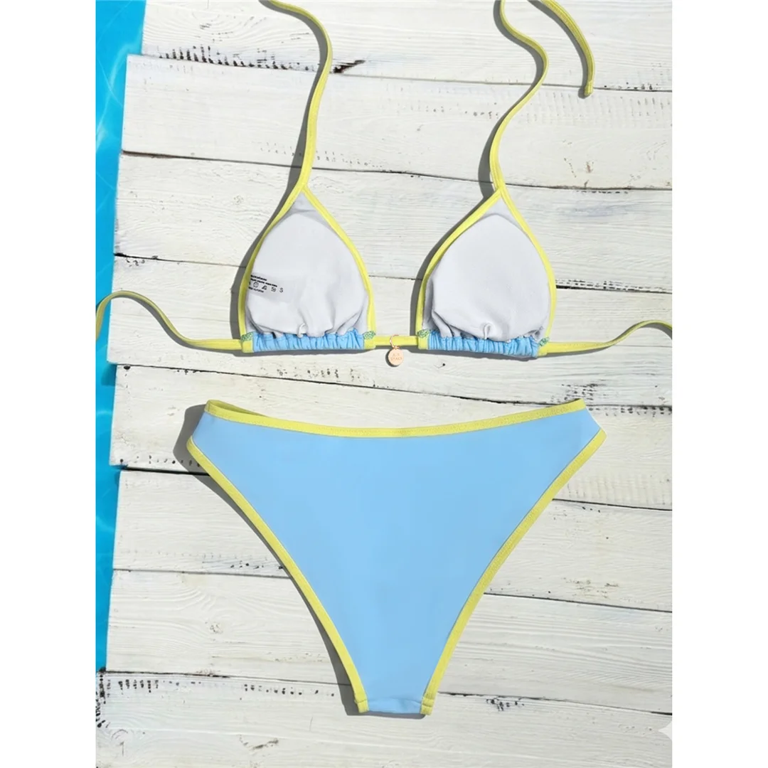 XS - L Neckholder-Bikini Damen-Badebekleidung Zweiteiliger Bikini-Set Brasilianischer Badeanzug mit hohem Beinausschnitt V8185 – Detail 7