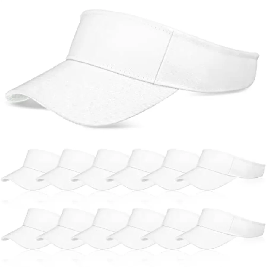 

12 Pcs Sun Visors White Sports Visor Hats Summer UV Protection Cap for Women Men Tennis Football Golf Ball