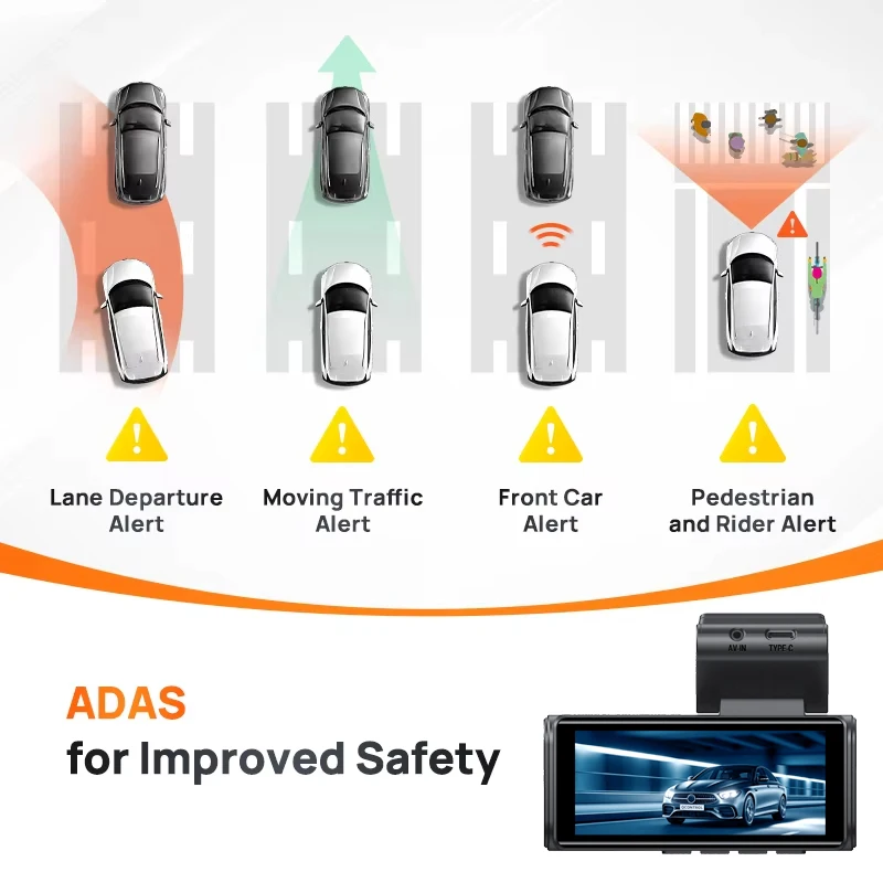 ANSVICAM 4K Dash Cam مسجل أمامي وخلفي مدمج GPS ADAS 2K كاميرا خلفية للرؤية الليلية 24H وضع ركن السيارة WiFi App التحكم