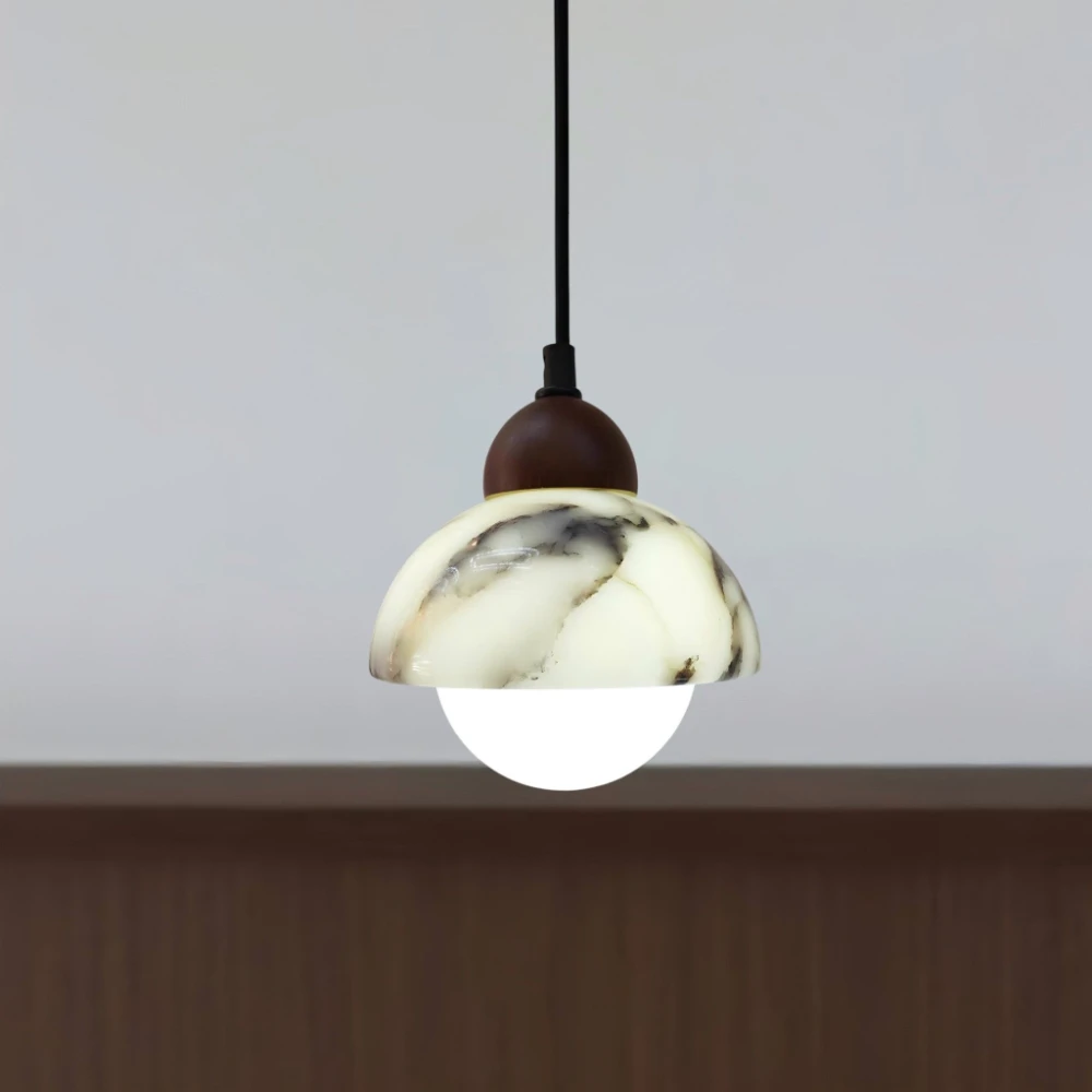Wabi-sabi Style Bulgari Marble Chandelier for Bedroom Bedside, Retro Nordic Designer Creative Art Pendant Lamp Indoor Home Decor