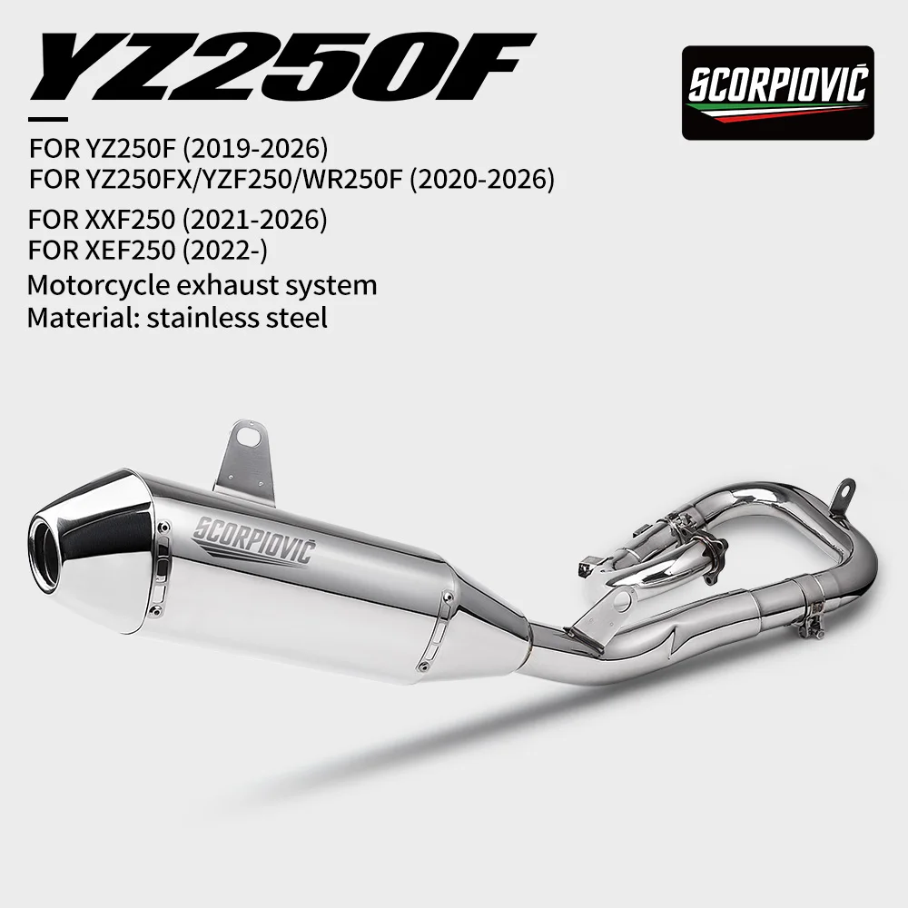 For YZ250F WR250F YZ250FX YZ250 XXF250 2019-2026 Motorcycle Exhaust Full System Stainless Steel Mirror Slip-On Kit Moto Parts
