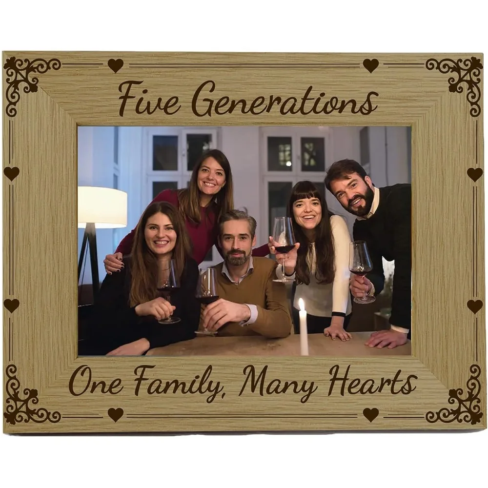 Five Generations Picture Frame Wood Photo Frames Engraved Display Tabletop Postcard Frame for Hanging Wall Mother's Day