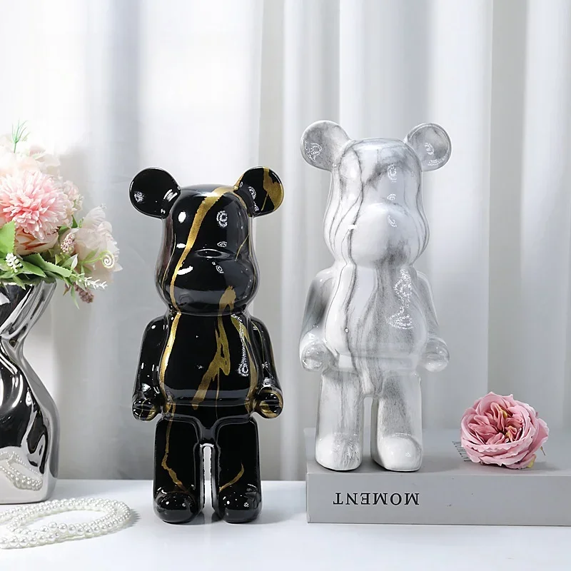 28cm Aesthetic Bear Figure Ceramics Violent Bear Statue Sculpture Wine Cabinet Decor Luxury Living Room Decoration Home Ornament