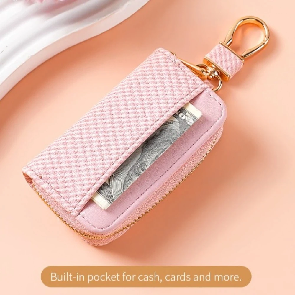 New PuLeather Car Key Bag Portable Zipper Key Holder Wallet Solid Color Coin Holder Keychain Key Organizer For Car Keys
